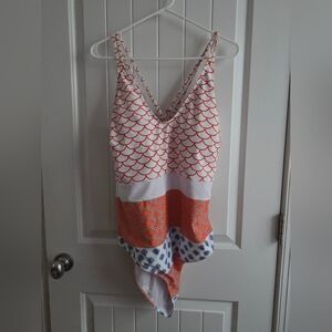 Cupshe Orange and Blue Patterned One Piece Swimsuit